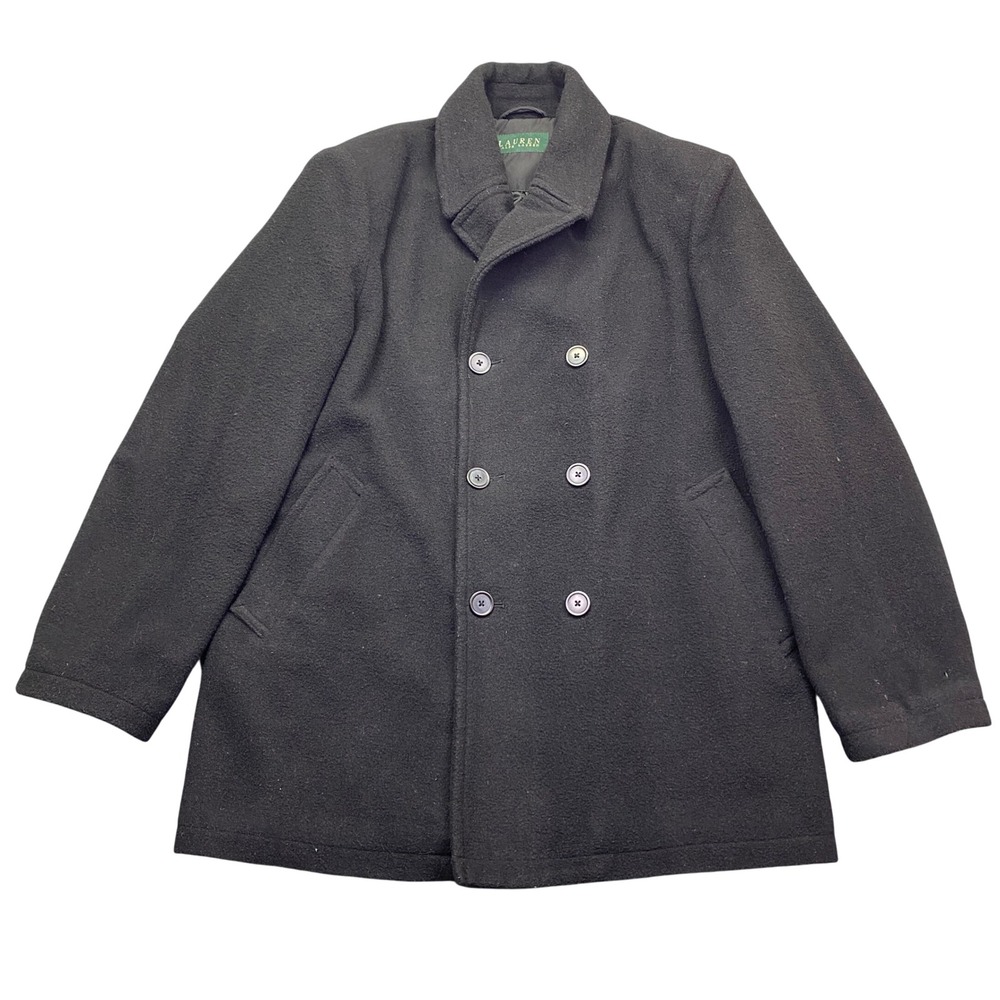 Lauren Ralph Lauren Mens Black Wool Blend Double Breasted Pea Coat 42R
